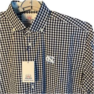 UNC Carolina Tarheels Thomas Dean Shirt‎ Men's Large Blue Check Embroidered